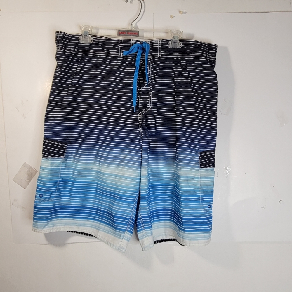 Mens Hang Ten Swim Trunks/Board Shorts Blue Ombre Tie Waist Size XL